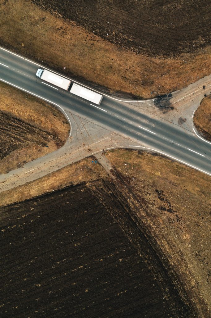 Truck on road, aerial view